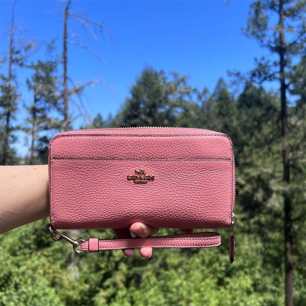COACH Long Zip-Around PINK Pebble Leather Wallet w Gold Hardware AUTHENTIC